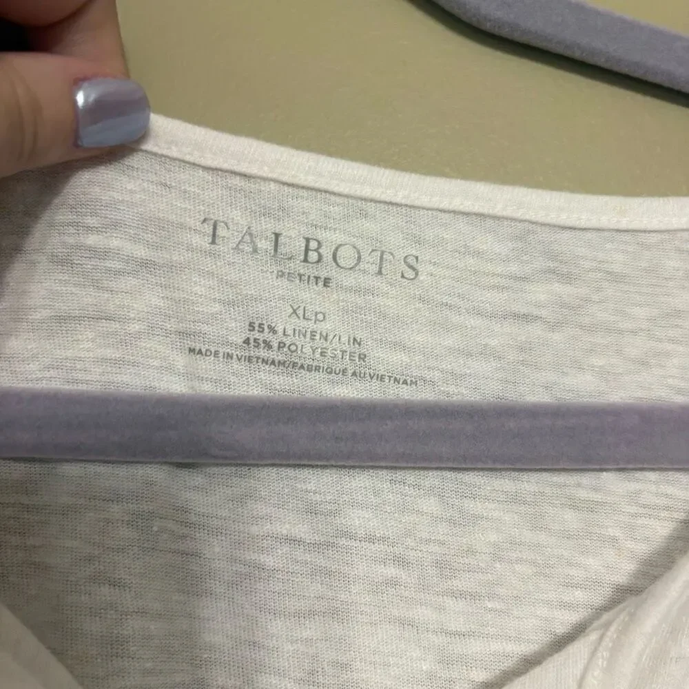 Talbots Women’s White Linen Blend 3/4 Sleeve Notch Neckline Tassel Petite XL XLP - Picture 3 of 6